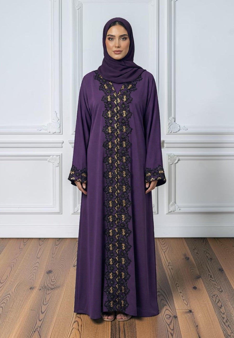 Plum-Elegance-Embroidered-2-Piece-Abaya-Set-|-Nida-Fabric-2P864