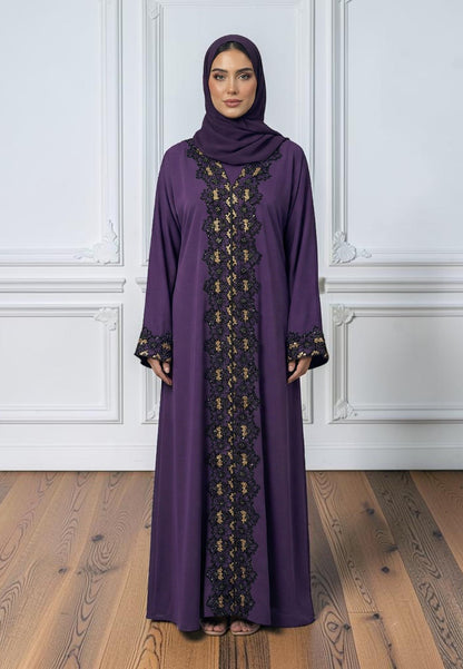 Plum-Elegance-Embroidered-2-Piece-Abaya-Set-|-Nida-Fabric-2P864