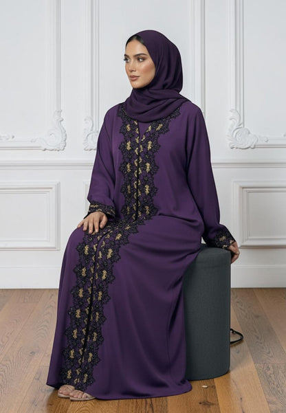 Plum-Elegance-Embroidered-2-Piece-Abaya-Set-|-Nida-Fabric-2P864