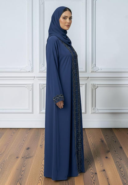 Navy-Blue-Elegance:-Two-Piece-Embellished-Abaya-Set-|-Nida-Fabric-2P865