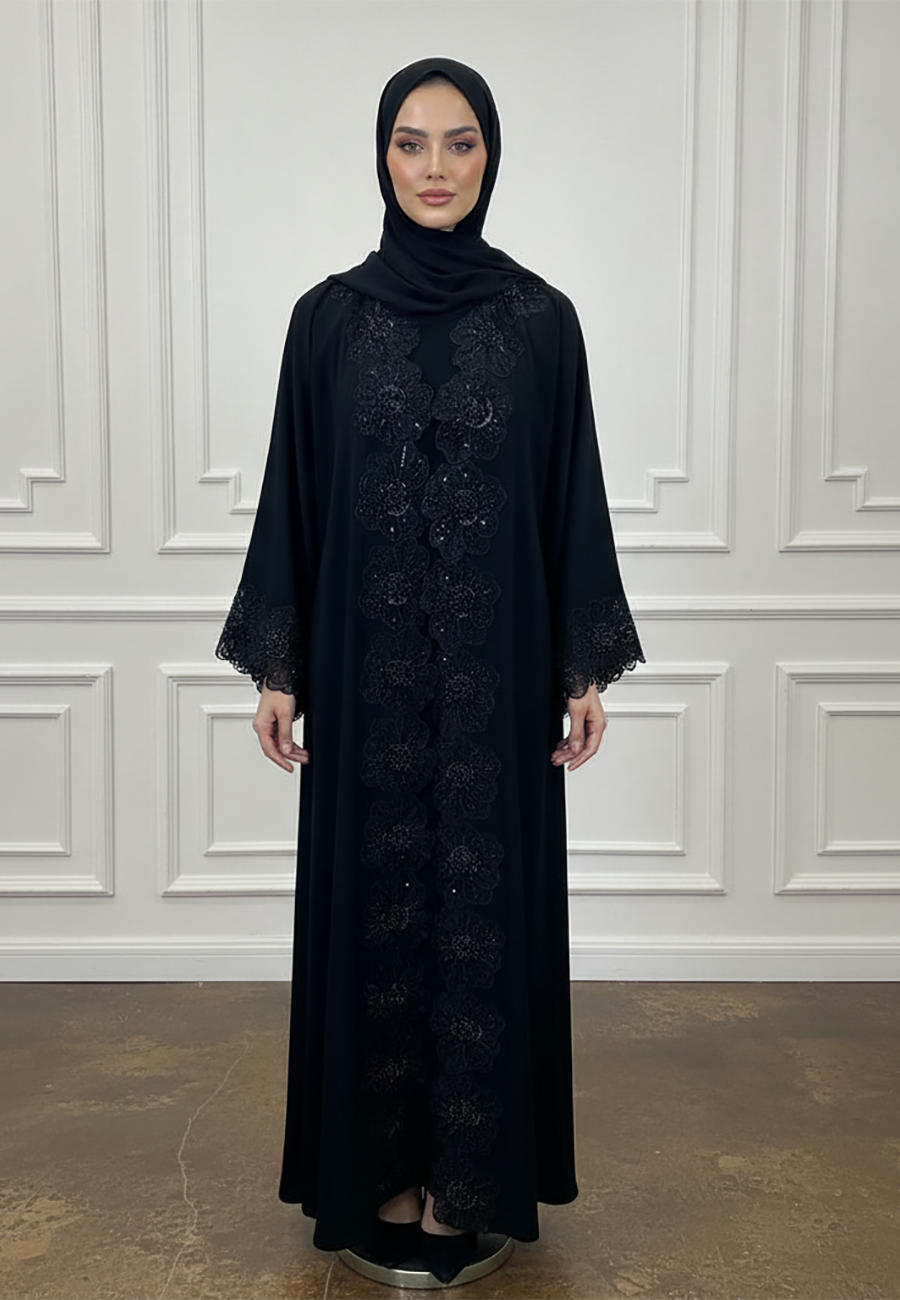 Aisha-Floral-Lace-&-Beaded-Abaya|-Nida-Fabric-2P915