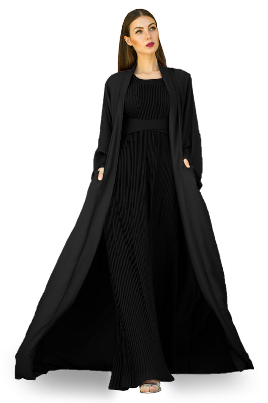 Nukhbaa Black color Abaya with Inner dress- 2pcs set-602C0