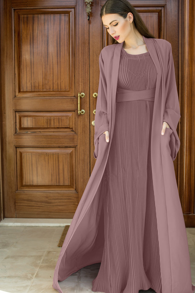 Nukhbaa Cinereous color Abaya with Inner dress- 2pcs set-602C125