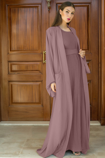 Nukhbaa Cinereous color Abaya with Inner dress- 2pcs set-602C125