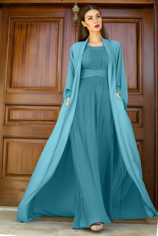 Nukhbaa Moonstone Blue color Abaya with Inner dress- 2pcs set-602C16