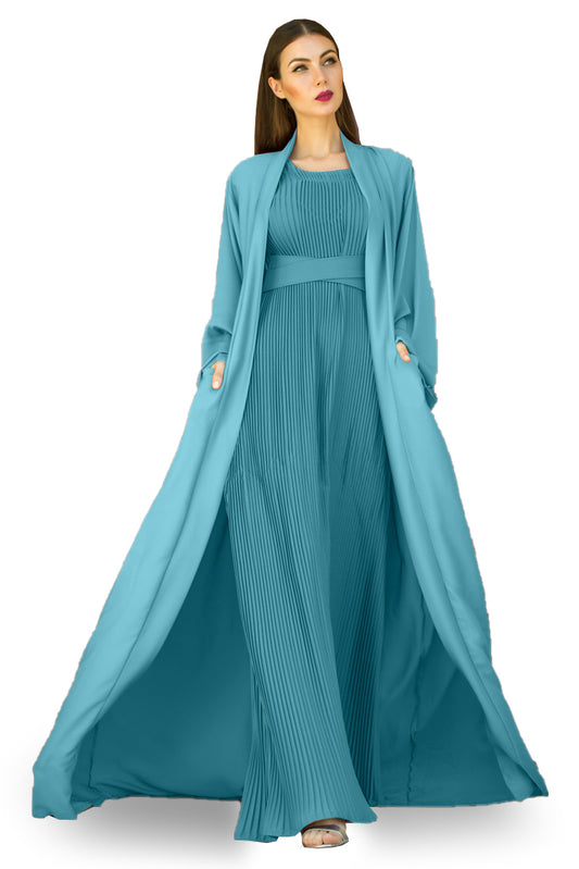 Nukhbaa Moonstone Blue color Abaya with Inner dress- 2pcs set-602C16