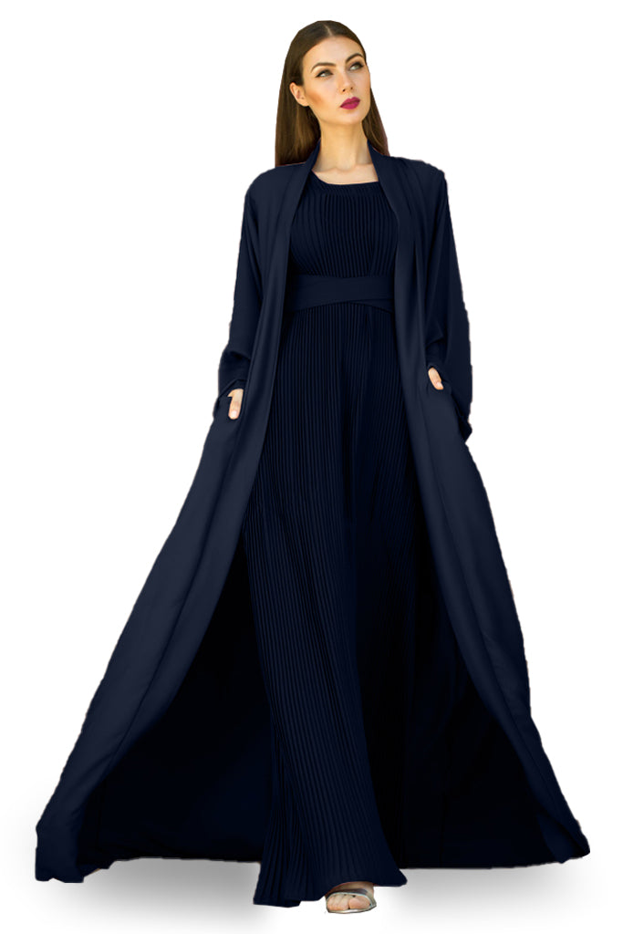 Nukhbaa Blue Charcoal color Abaya with Inner dress- 2pcs set-602C19