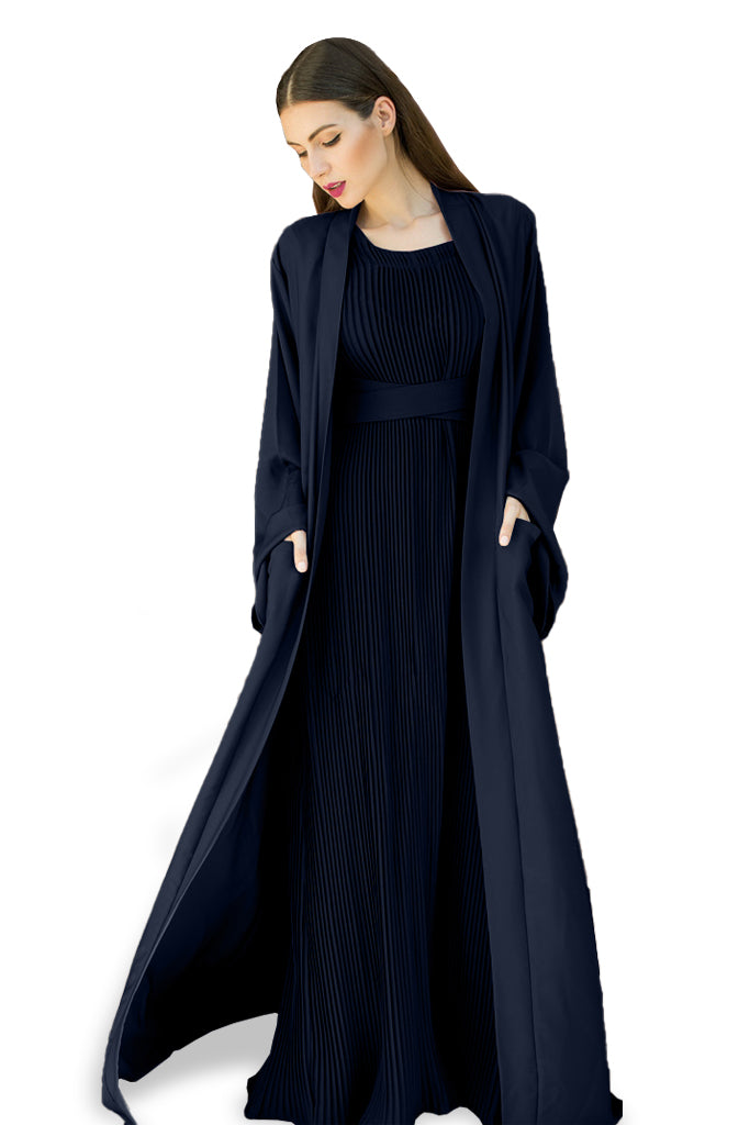 Nukhbaa Blue Charcoal color Abaya with Inner dress- 2pcs set-602C19