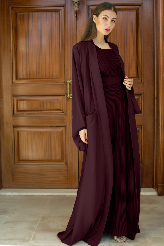 Nukhbaa Coffee color Abaya with Inner dress- 2pcs set-602C21