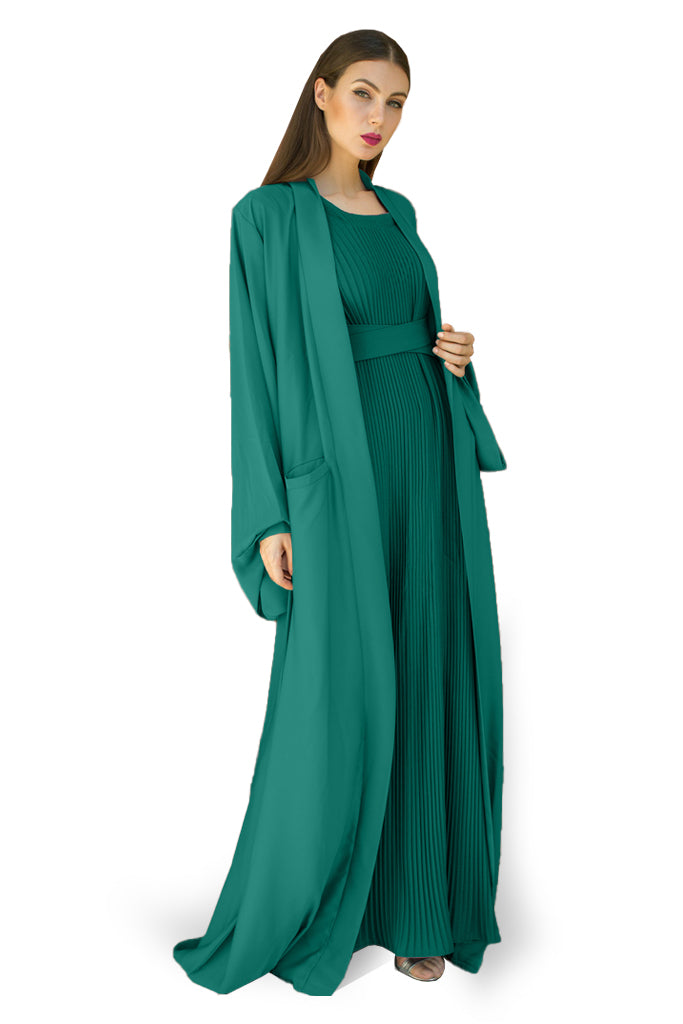 Nukhbaa Dark Aqua color Abaya with Inner dress- 2pcs set-602C41