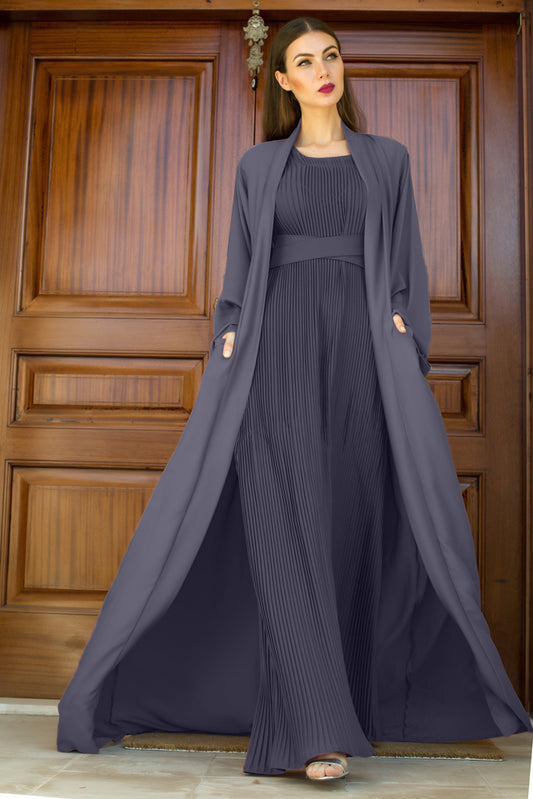 Nukhbaa Mid Grey color Abaya with Inner dress- 2pcs set-602C51