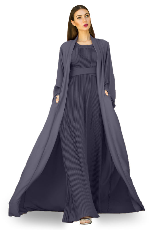 Nukhbaa Mid Grey color Abaya with Inner dress- 2pcs set-602C51