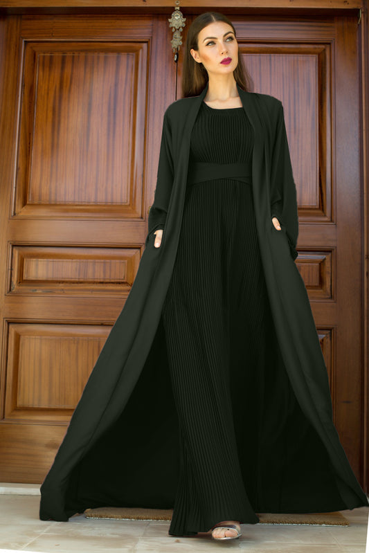 Nukhbaa Olive Green color Abaya with Inner dress- 2pcs set-602C84