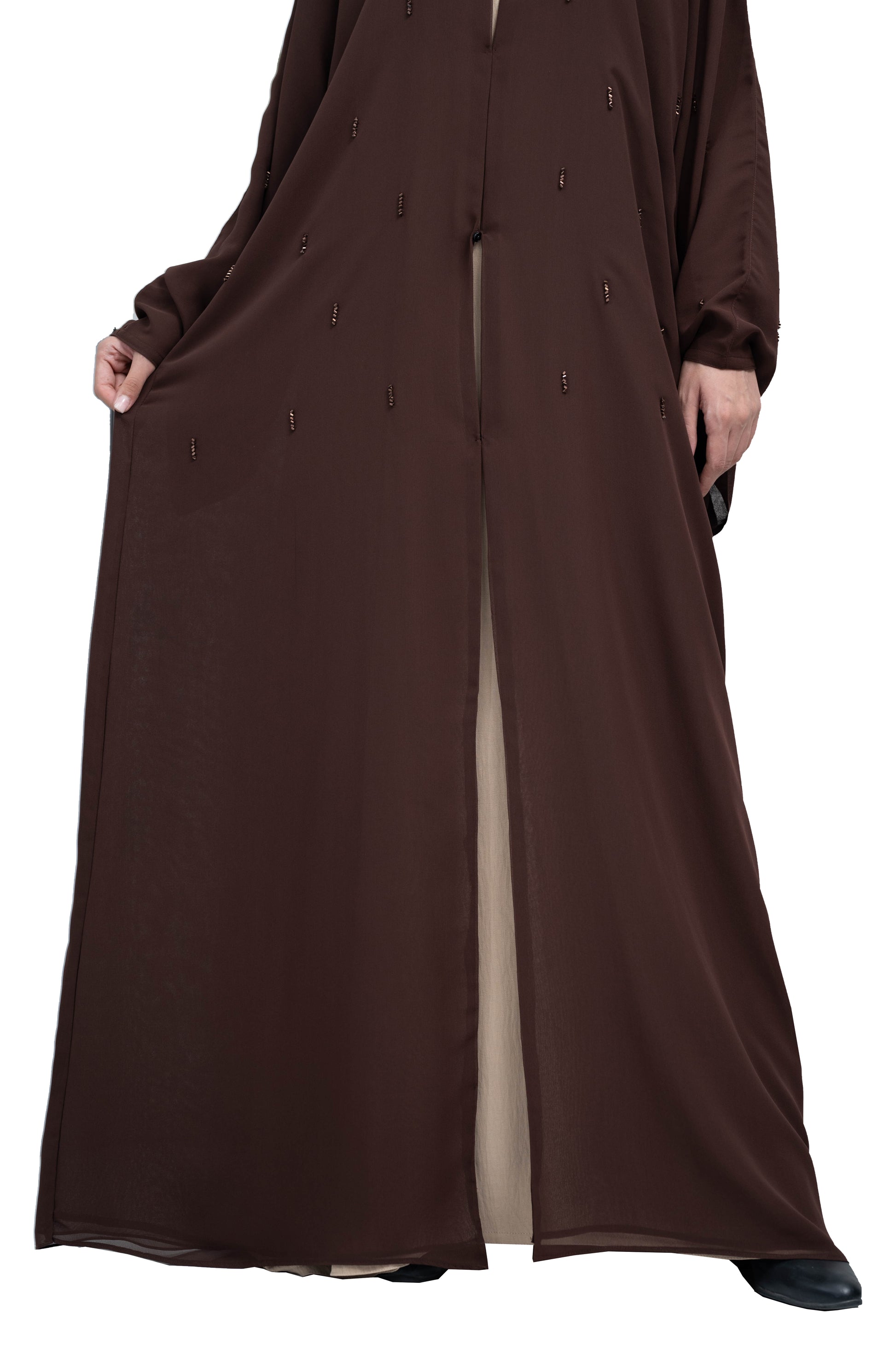 Chic-Coffee-Brown-Double-Chiffon-Abaya-with-Beadwork-and-Matching-Hijab-625