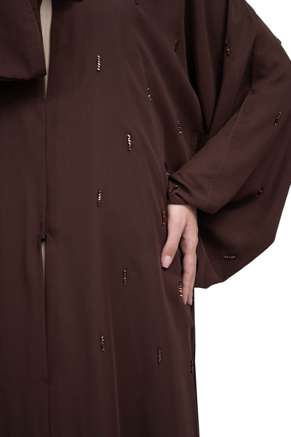 Chic-Coffee-Brown-Double-Chiffon-Abaya-with-Beadwork-and-Matching-Hijab-625