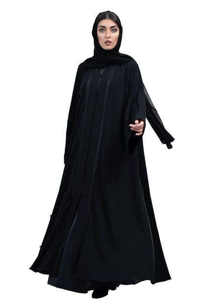 Stylish-Black-Nida-Abaya-with-Intricate-Cutwork-Lace-Detailing-includes-Hijab-639