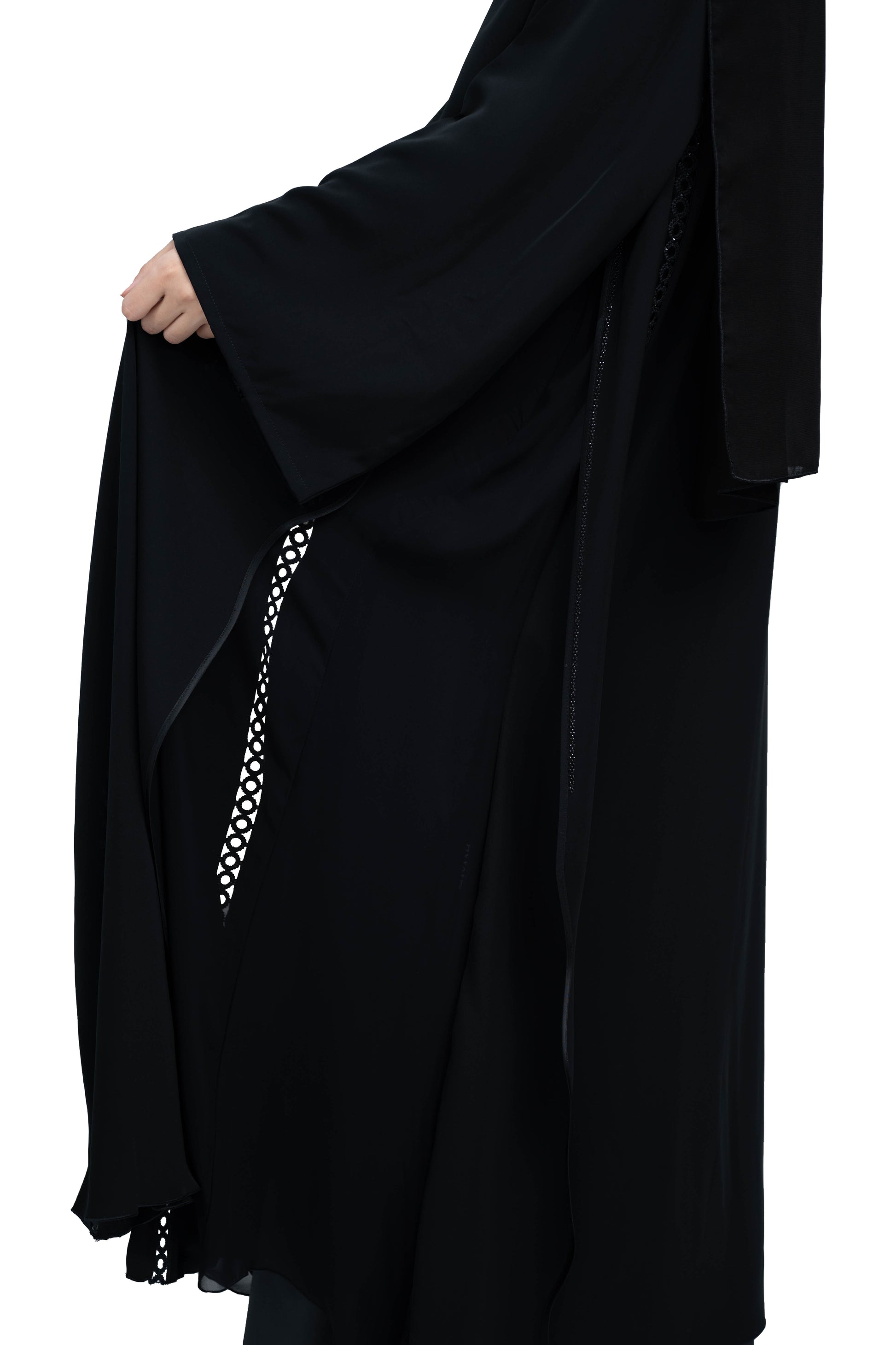 Stylish-Black-Nida-Abaya-with-Intricate-Cutwork-Lace-Detailing-includes-Hijab-639