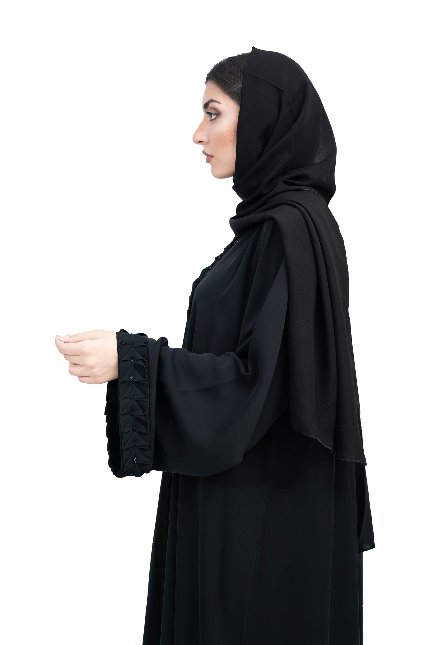 Trendy-Black-Nida-Abaya-with-Intricate-Pleat-Borders-embedded-with-Beadwork-comes-with-Hijab-640