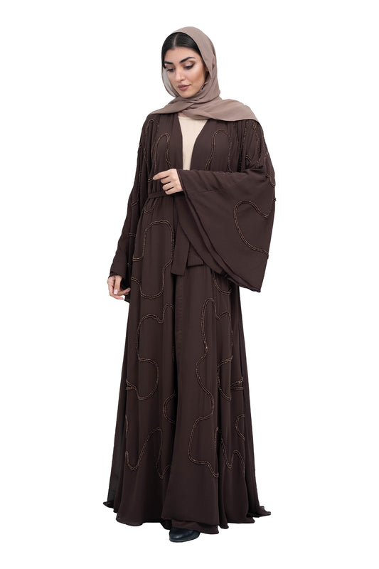 Well-crafted-Coffee-Brown-Double-Chiffon-Abaya-with-Beautiful-Beadwork-includes-Hijab-and-belt-642