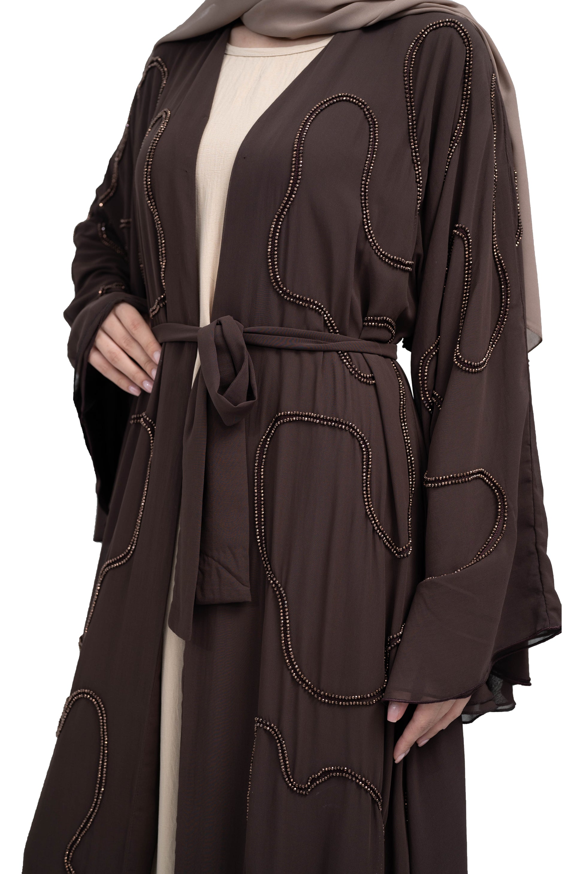 Well-crafted-Coffee-Brown-Double-Chiffon-Abaya-with-Beautiful-Beadwork-includes-Hijab-and-belt-642