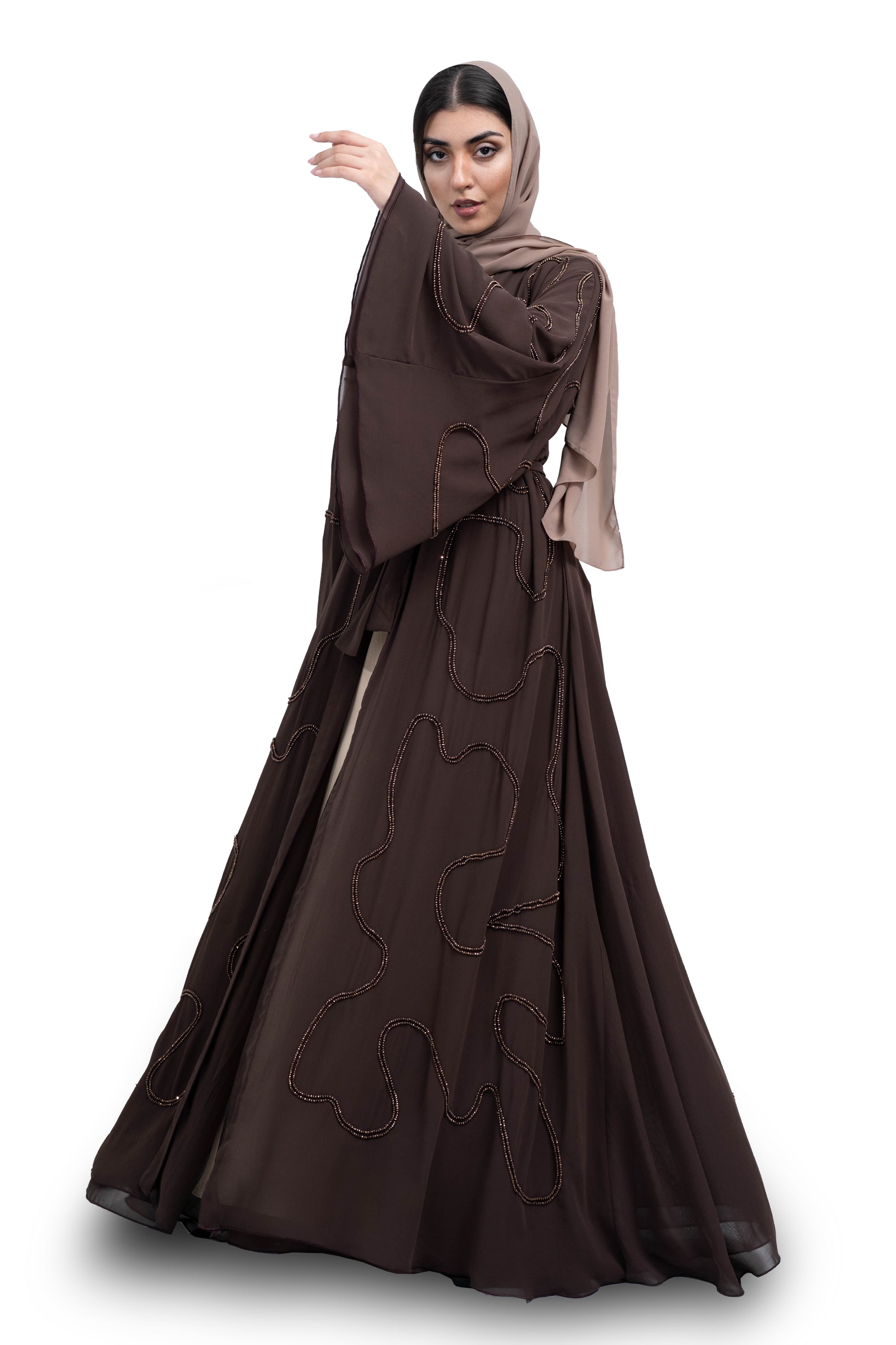 Well-crafted-Coffee-Brown-Double-Chiffon-Abaya-with-Beautiful-Beadwork-includes-Hijab-and-belt-642