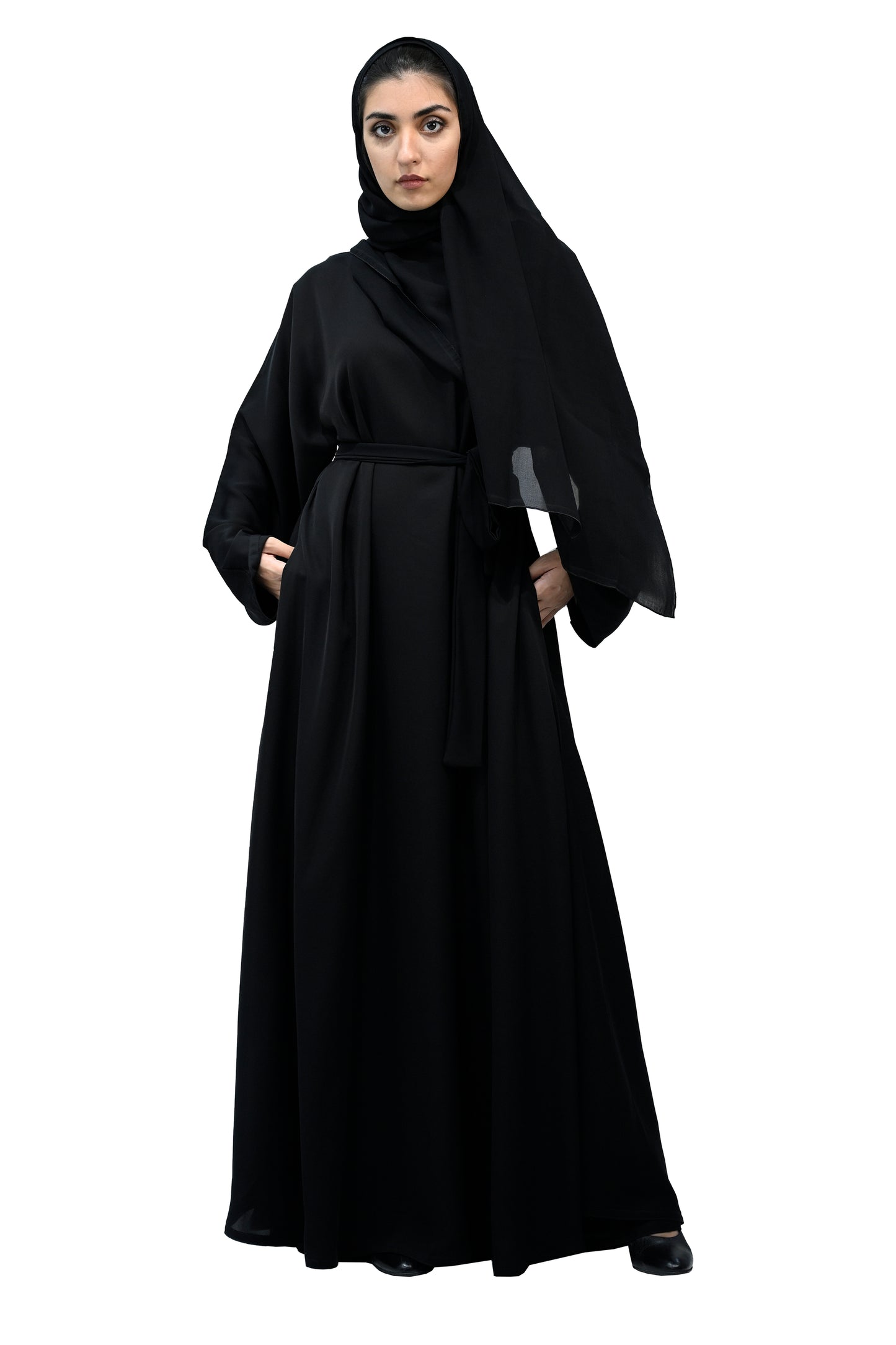 Elegant-Black-Abaya-with-matching-belt-and-Hijab-716