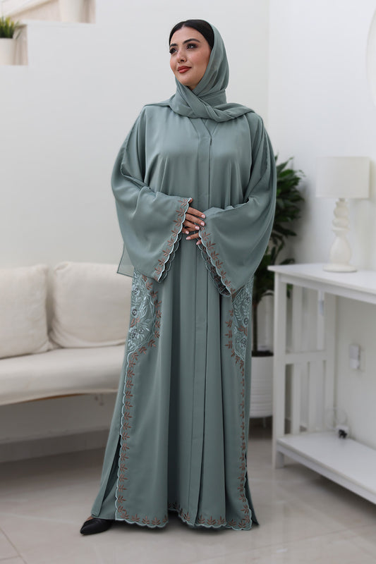 Sage-floral-embroidery-Abaya-740