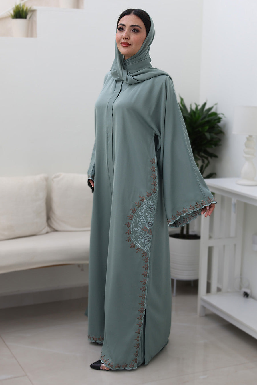 Sage-floral-embroidery-Abaya-740