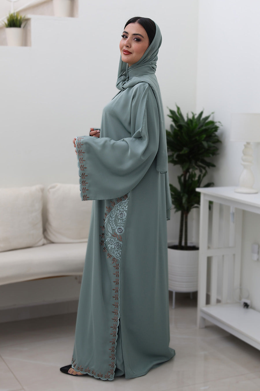 Sage-floral-embroidery-Abaya-740