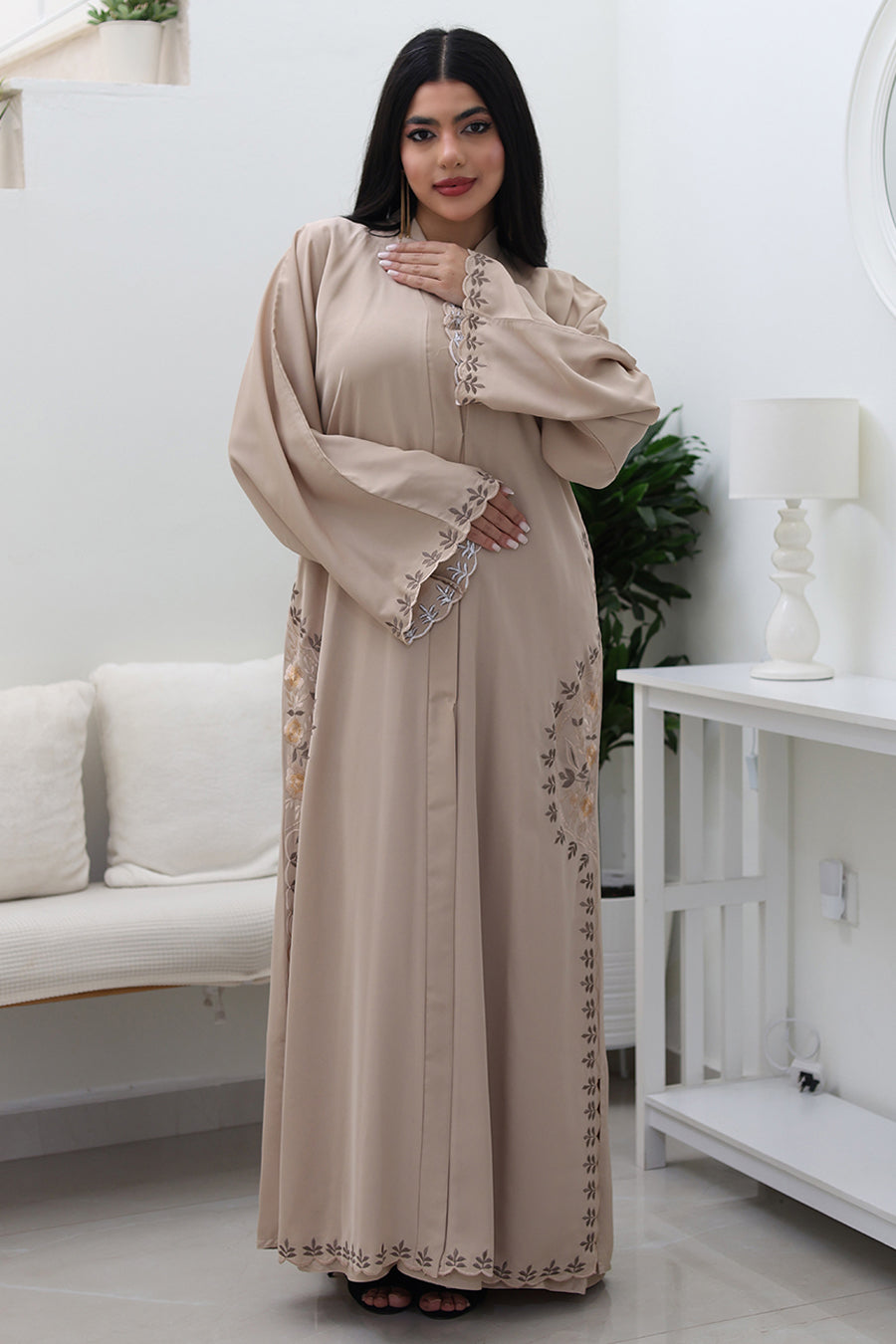 Beige Embroidered Abaya-763