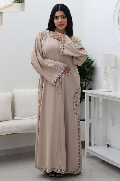 Beige Embroidered Abaya-763