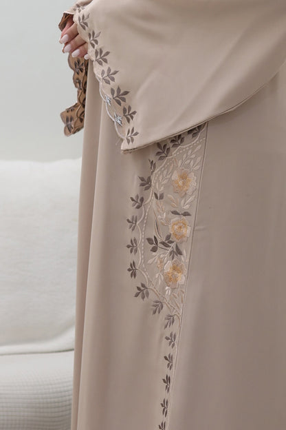 Beige Embroidered Abaya-763