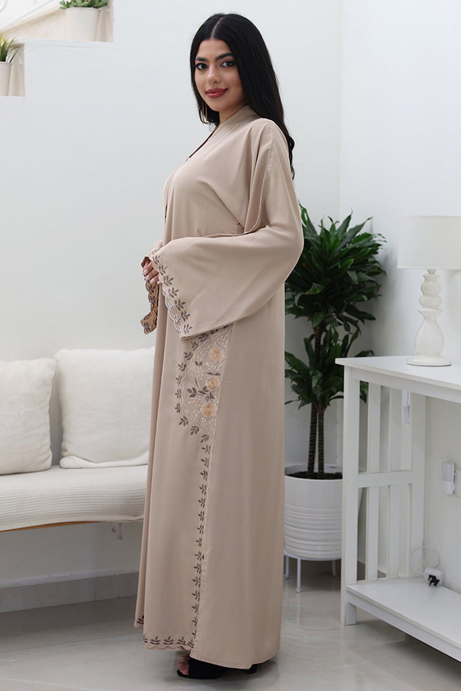 Beige Embroidered Abaya-763