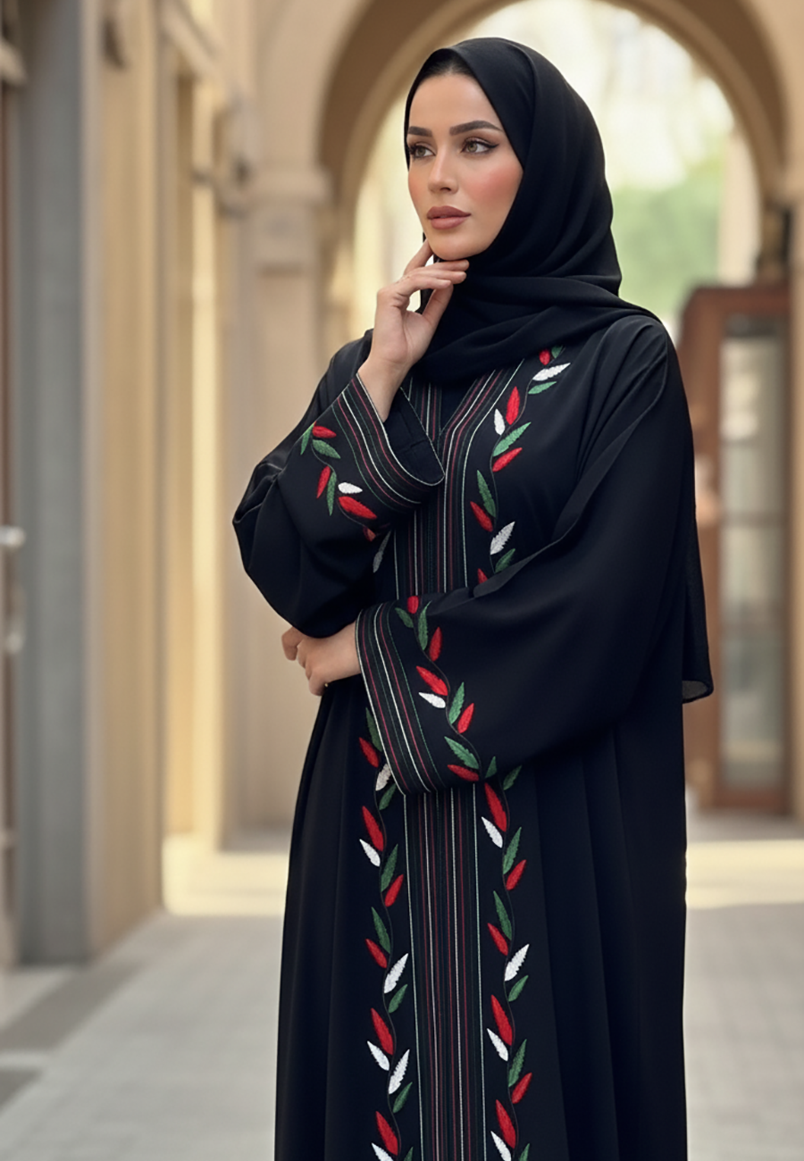 Abaya in UAE national colors-785
