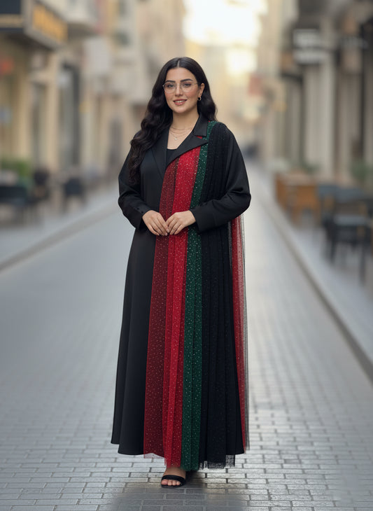 The-Pleated-Sparkle-Contrast-Abaya-786
