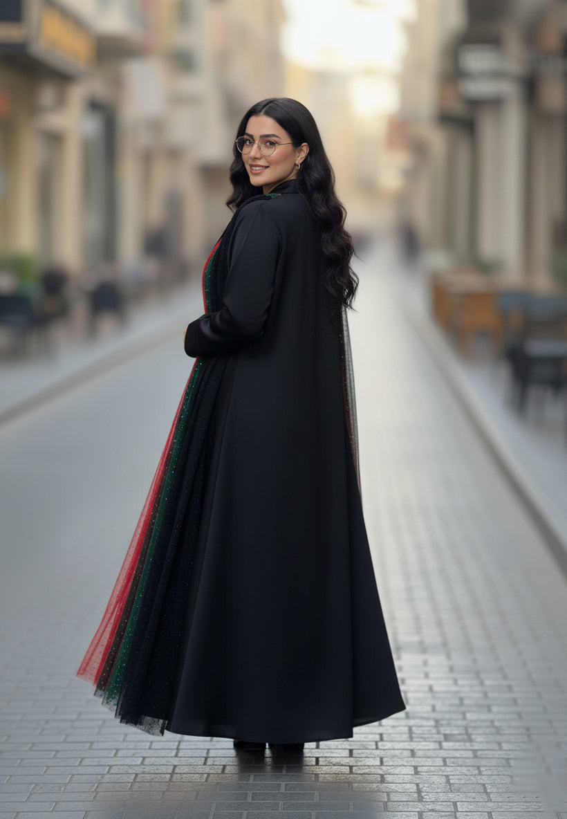The-Pleated-Sparkle-Contrast-Abaya-786