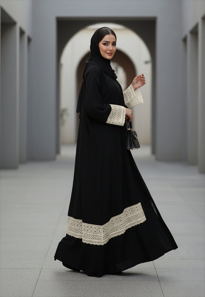 Classic-Black-Nida-Abaya-with-Cream-Lace-Insert-Detail-|-Nida-Fabric-788