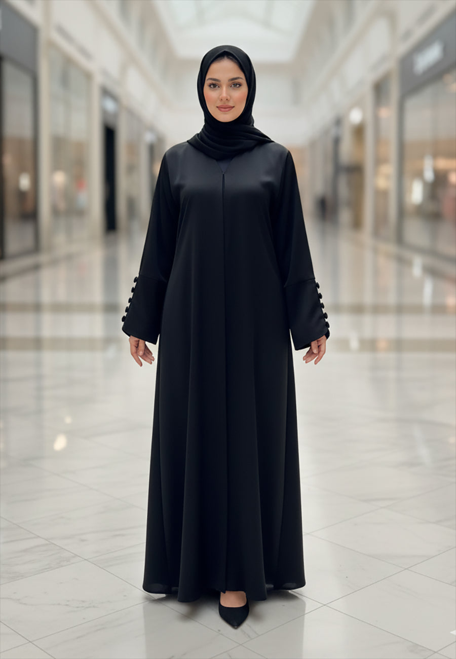 The-Modern-Cuff-Black-Abaya-with-Button-Detail-|-Nida-Fabric-807