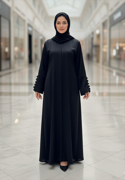 The-Modern-Cuff-Black-Abaya-with-Button-Detail-|-Nida-Fabric-807