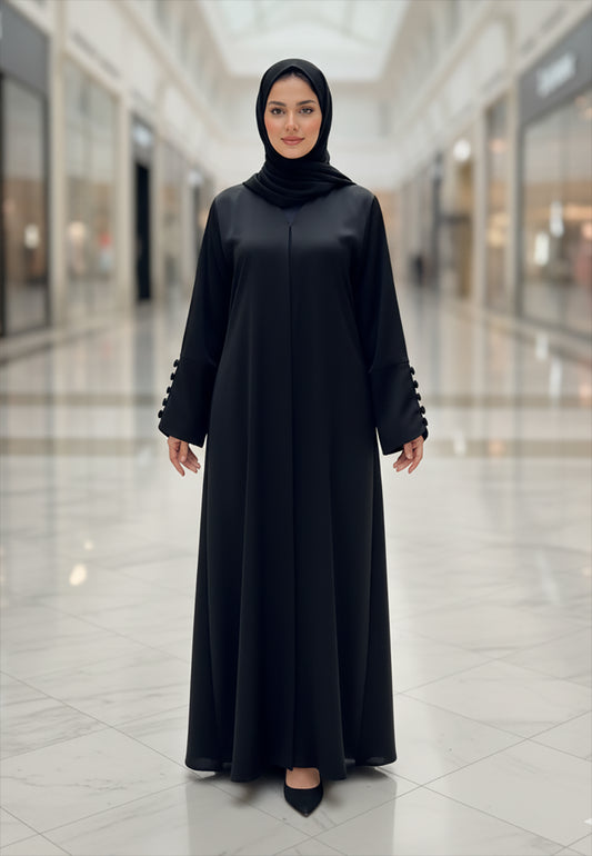 The-Modern-Cuff-Black-Abaya-with-Button-Detail-|-Nida-Fabric-807
