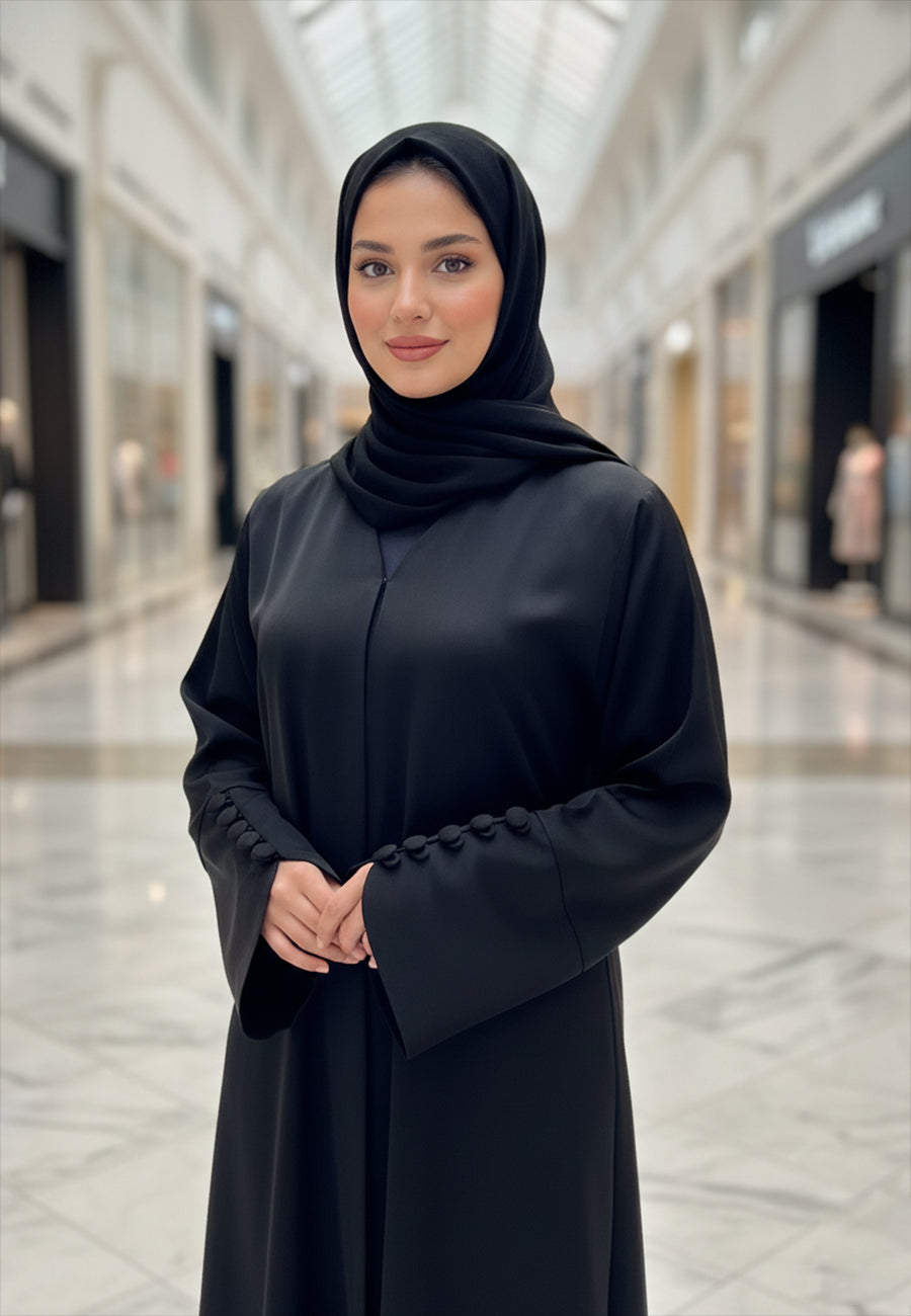 The-Modern-Cuff-Black-Abaya-with-Button-Detail-|-Nida-Fabric-807