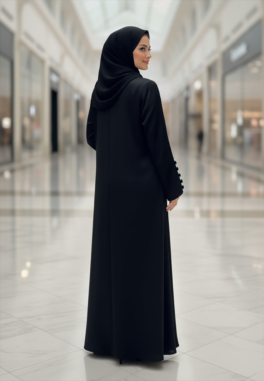The-Modern-Cuff-Black-Abaya-with-Button-Detail-|-Nida-Fabric-807