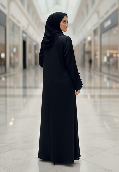 The-Modern-Cuff-Black-Abaya-with-Button-Detail-|-Nida-Fabric-807