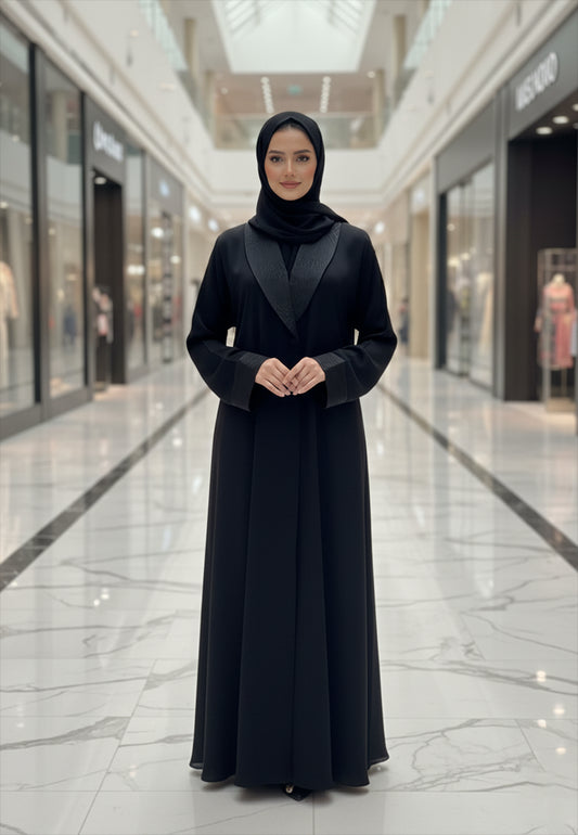The-Tailored-Tuxedo-Abaya-with-Contrast-Satin-Lapel-|-Nida-Fabric-808