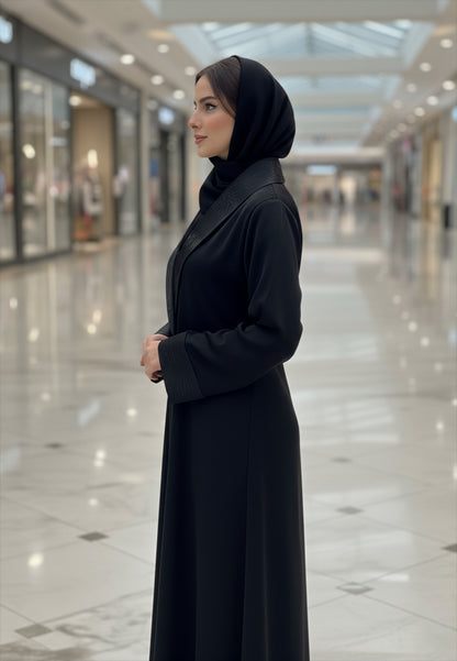 The-Tailored-Tuxedo-Abaya-with-Contrast-Satin-Lapel-|-Nida-Fabric-808