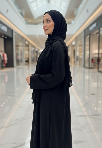 Classic-Black-Abaya-with-Pleated-Band-Detail-|-Nida-Fabric-809