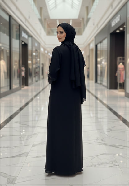 Classic-Black-Abaya-with-Pleated-Band-Detail-|-Nida-Fabric-809