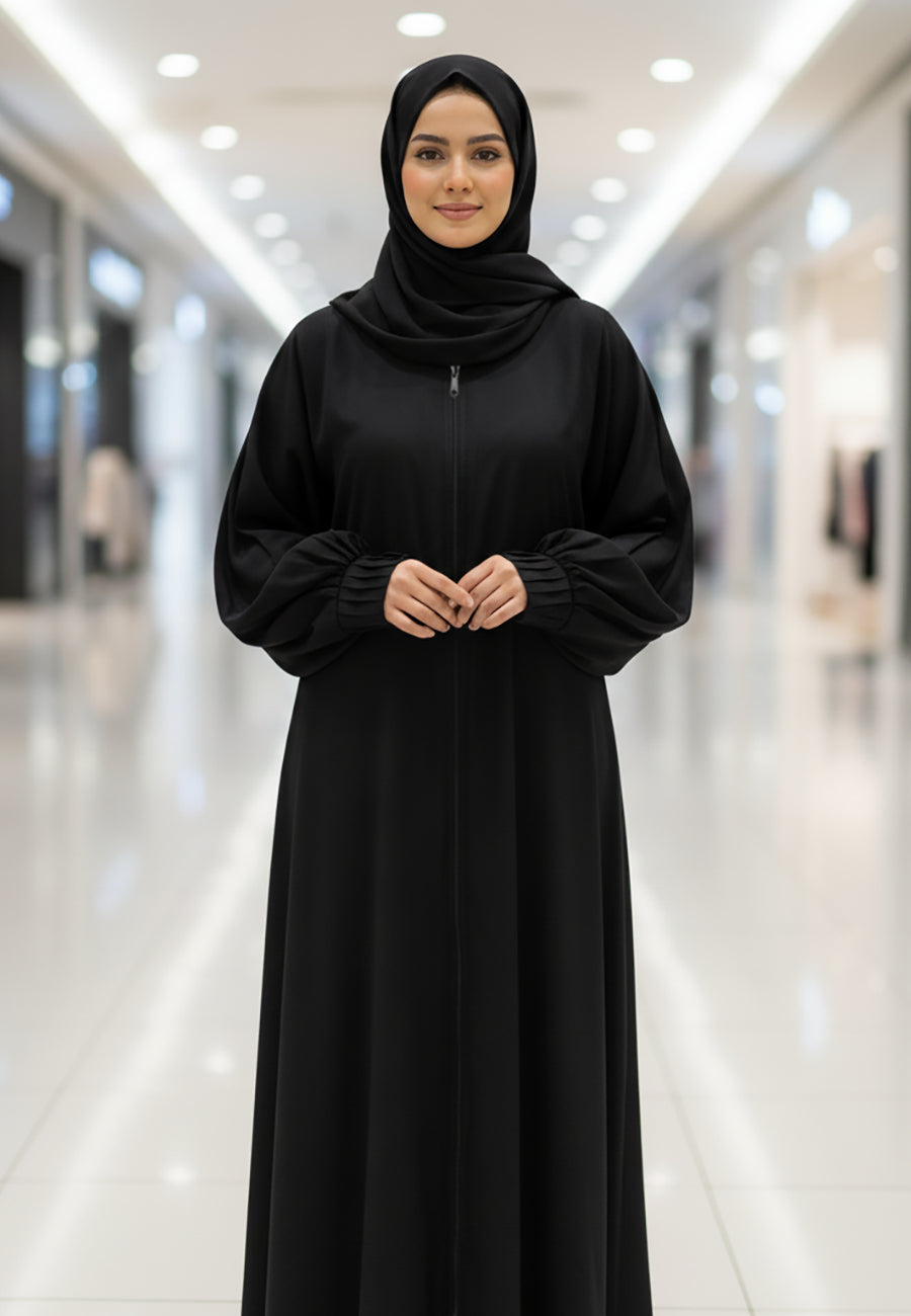 Zip-Front-Nida-Abaya-with-Volume-Ruched-Sleeves-812