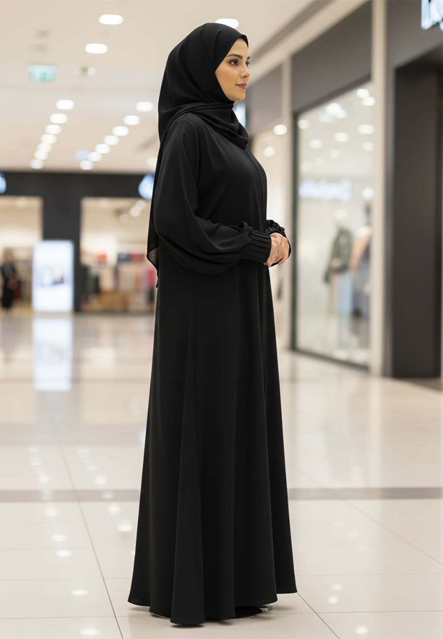 Zip-Front-Nida-Abaya-with-Volume-Ruched-Sleeves-812