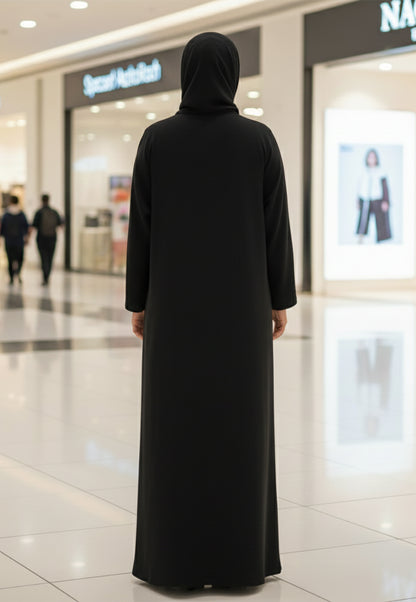 Modern-Bloom-Panel-Abaya-|-Black-Nida-with-Magenta-Floral-Print-813